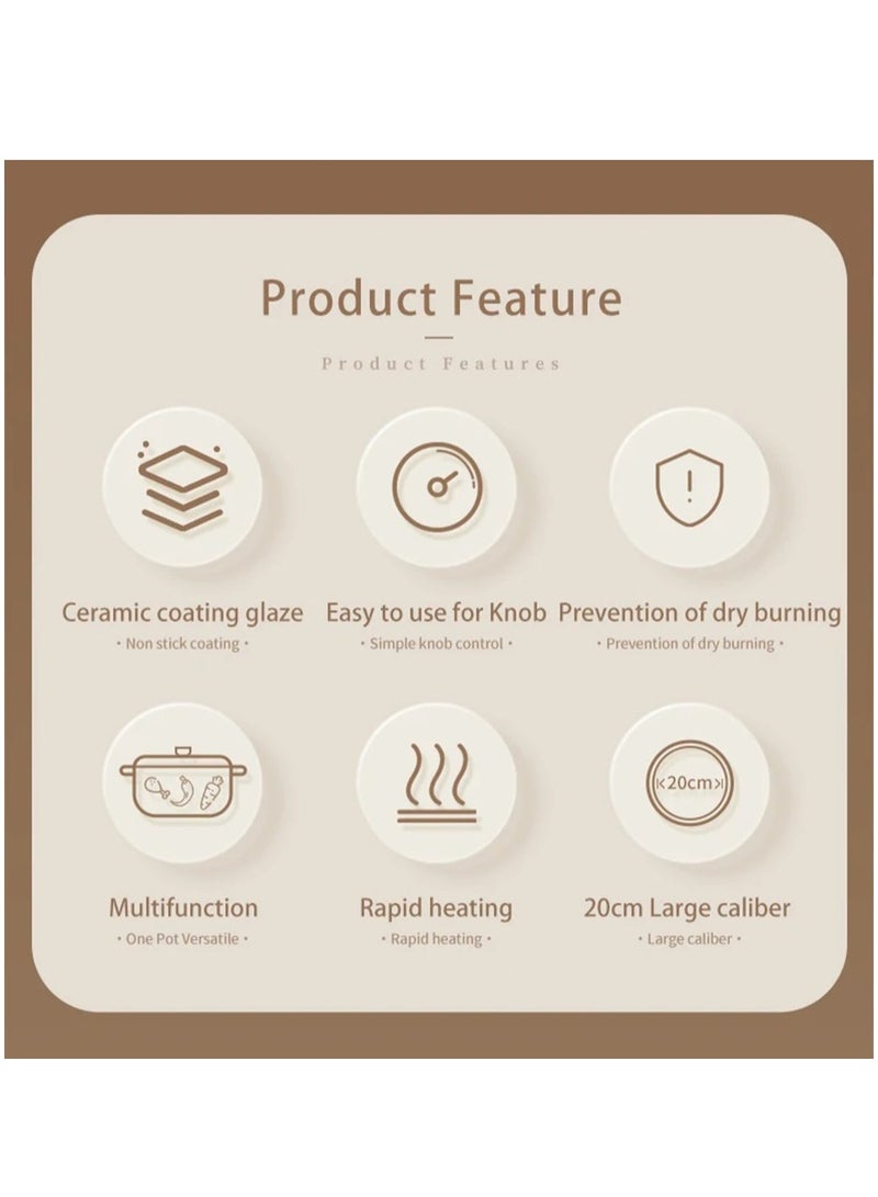 Electric Hot Pot 2.5L Multi-functional Stoveless Cooking Pot Temprature Control 750W Power Non Stick Pot Overheating Boiled and Dry Protection Stir Fry Soup and HotPot (CN 3 Pin Plug)