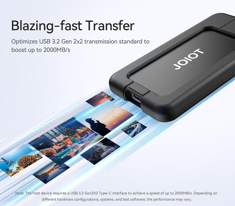 JOIOT 512G Portable SSD Up to 2000MB/s USB-C USB 3.2 Gen 2x2 External SSD with Protective Case - Image 2