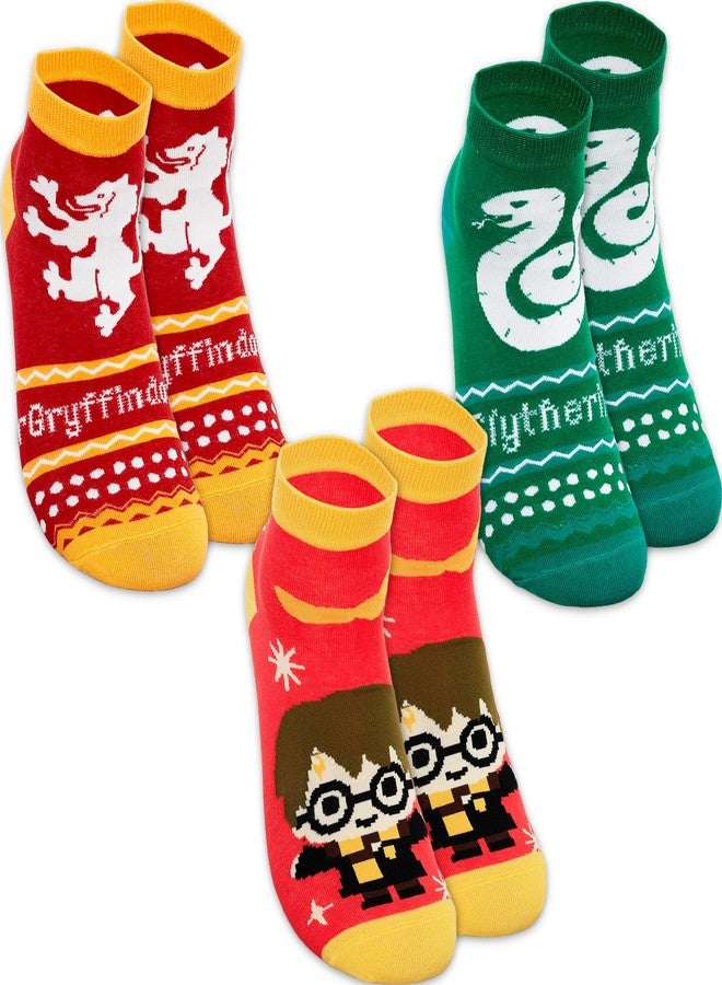 Harry Potter Gripper Socks for Women - Bundle with 3 Pairs of Non-Slip Ankle Socks Featuring Hogwarts Houses Gryffindor, Slytherin, More Plus Stickers | Harry Potter Apparel Gift Set for Teens, Girls - Image 2