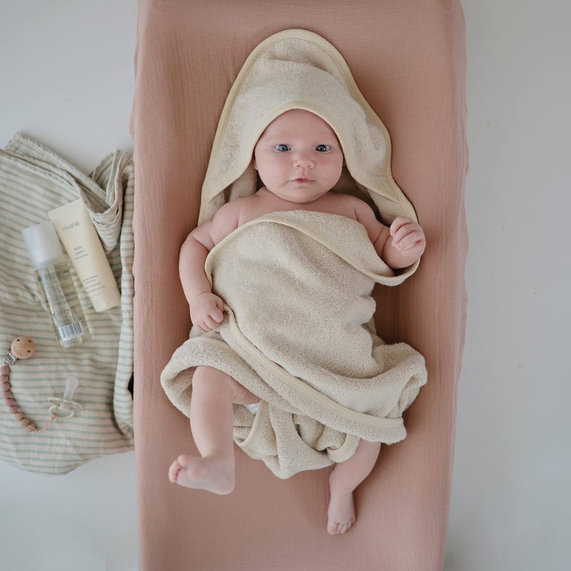 mushie Baby Hooded Towel | Organic Cotton (Fall Yellow) - Image 5
