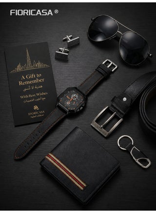 FIORICASA Men’s Fashion Gift Set (7 Pieces) – Watch, Wallet, Belt, Sunglasses, Keychain, Cufflinks & Greeting Card - view 5