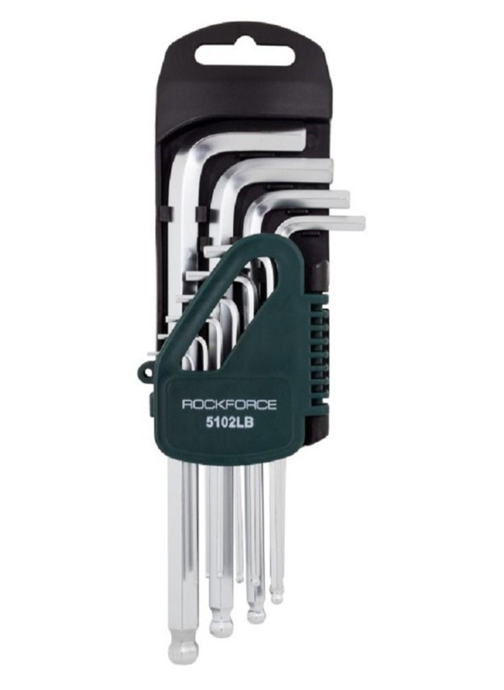 ROCKFORCE Middle Long Hex Key Ball Point Set 10pcs 1.27, 1.5, 2, 2.5, 3, 4, 5, 6, 8, 10mm in a Plastic Holder