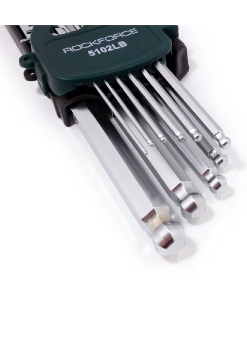 ROCKFORCE Middle Long Hex Key Ball Point Set 10pcs 1.27, 1.5, 2, 2.5, 3, 4, 5, 6, 8, 10mm in a Plastic Holder