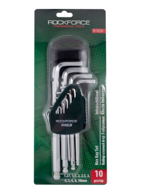 ROCKFORCE Middle Long Hex Key Ball Point Set 10pcs 1.27, 1.5, 2, 2.5, 3, 4, 5, 6, 8, 10mm in a Plastic Holder