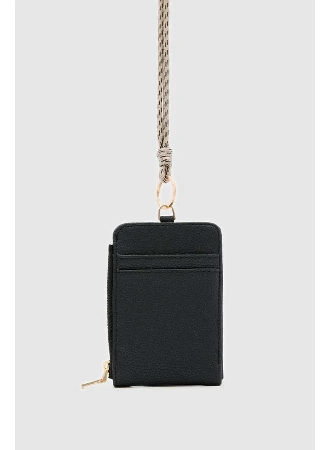 Palm Neck Strap Women's Black Wallet.
