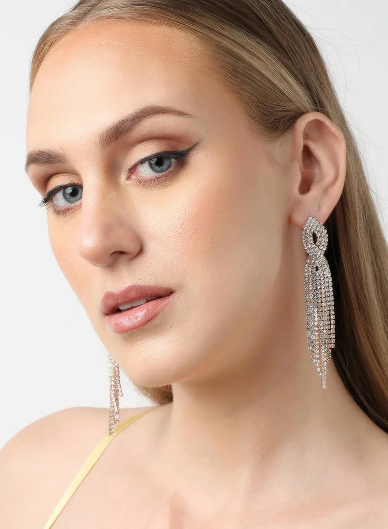 سوهي قرط متدلي من الحجر مصمم للحفلات مطلي بالفضة