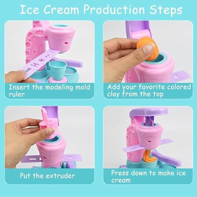 COLOR PLAY CLAY DOUGH FOR KIDS, ICE CREAM MAKER MACHINE COLOR DOUGH SET WITH 12 CANS DOUGH, ICE CREAM MOLD KITCHEN CREATIONS ARTS CRAFTS PLAY FOOD TOYS FOR GIRLS BOYS - Image 5