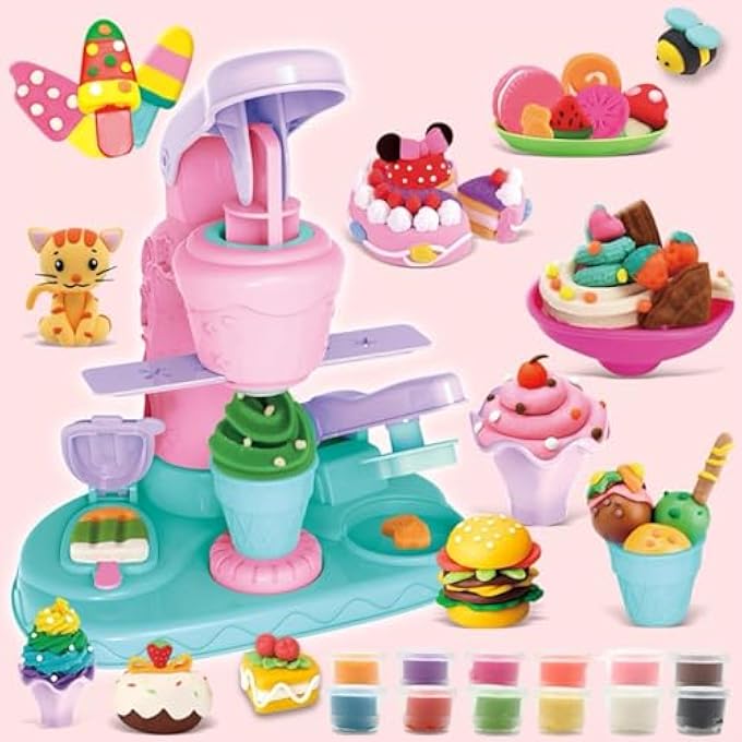 COLOR PLAY CLAY DOUGH FOR KIDS, ICE CREAM MAKER MACHINE COLOR DOUGH SET WITH 12 CANS DOUGH, ICE CREAM MOLD KITCHEN CREATIONS ARTS CRAFTS PLAY FOOD TOYS FOR GIRLS BOYS - Image 2
