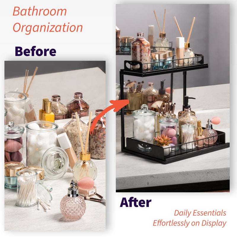 ClearSpace Under Sink Organizer, Pull Out Cabinet Organizer, 2 Pack - 2 Tier Slide Out Organizers and Storage Shelf - Metal Sliding Drawer for Kitchen Bathroom Pantry Cabinet Organization Rack, Black - Image 5
