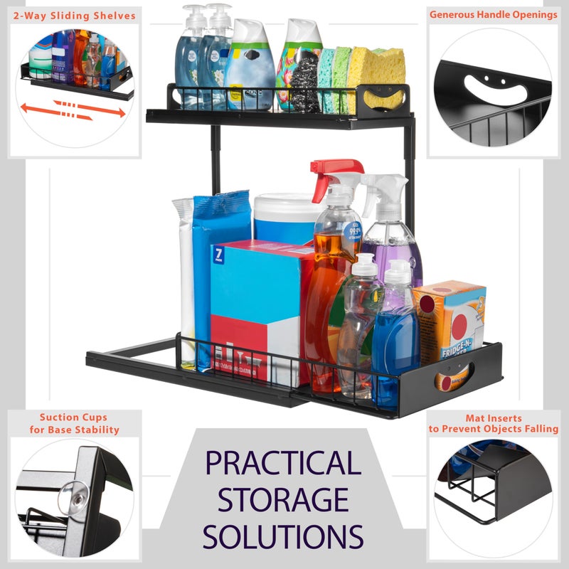 ClearSpace Under Sink Organizer, Pull Out Cabinet Organizer, 2 Pack - 2 Tier Slide Out Organizers and Storage Shelf - Metal Sliding Drawer for Kitchen Bathroom Pantry Cabinet Organization Rack, Black - Image 4