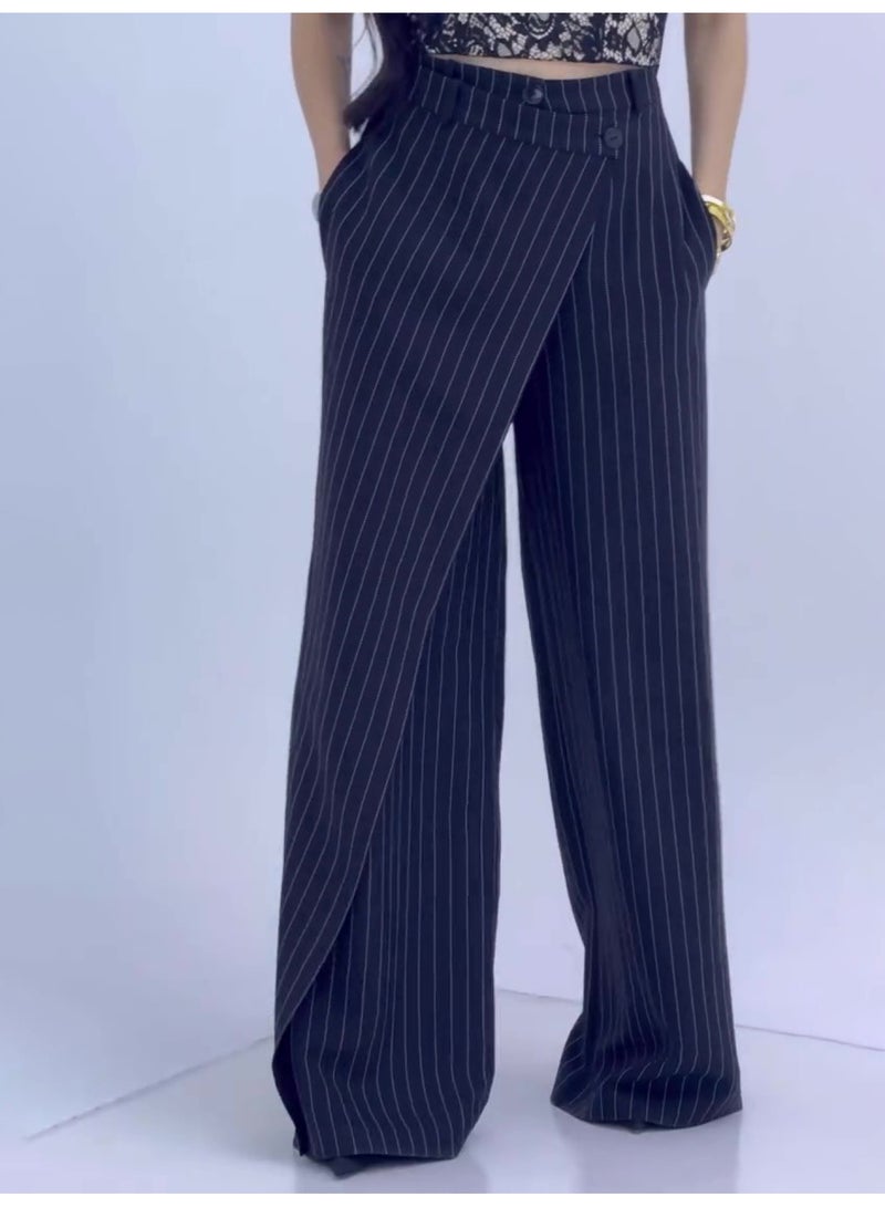 SCACTO High-waisted Striped Wide-leg Pants 