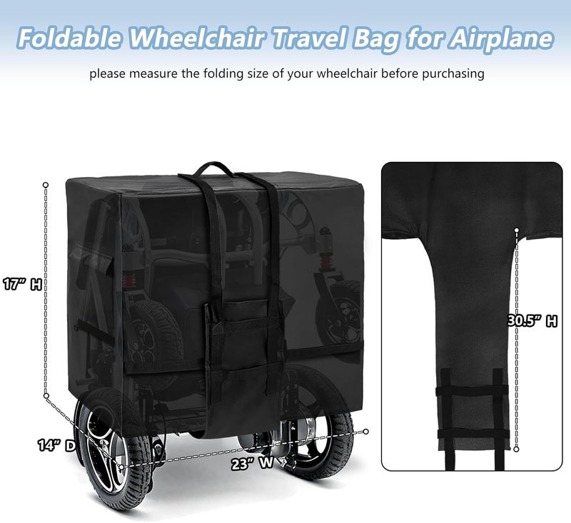Rileytee Foldable Wheelchair Travel Bag for Airplane,Heavy Duty 600D Waterproof Dustproof Portable Folding Electric Wheelchair Covers for Travel (23''W x 14''D x 17''H x Skirt 30") - Image 2