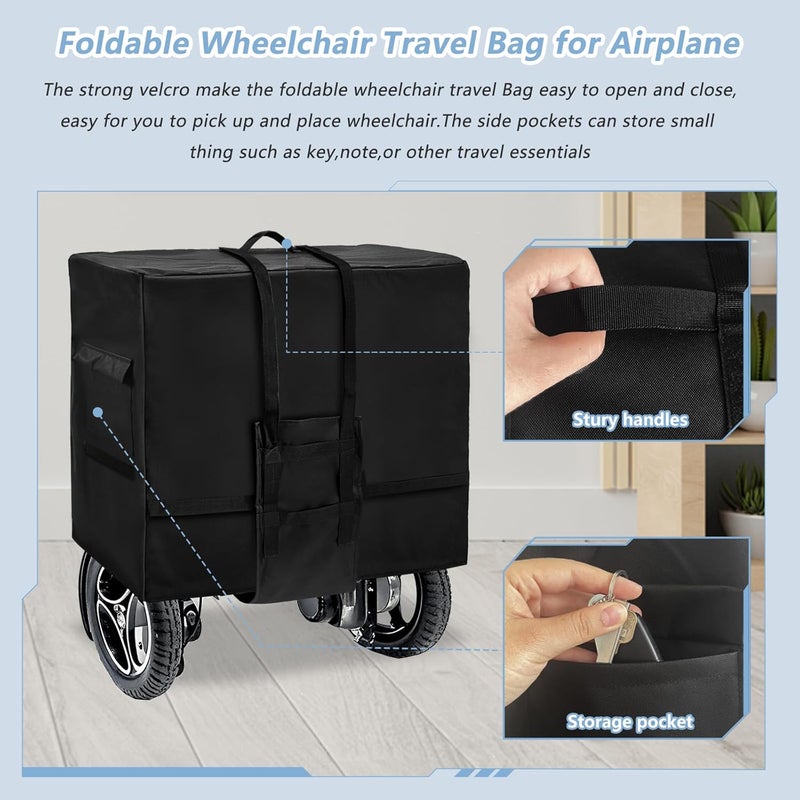 Rileytee Foldable Wheelchair Travel Bag for Airplane,Heavy Duty 600D Waterproof Dustproof Portable Folding Electric Wheelchair Covers for Travel (23''W x 14''D x 17''H x Skirt 30") - Image 3