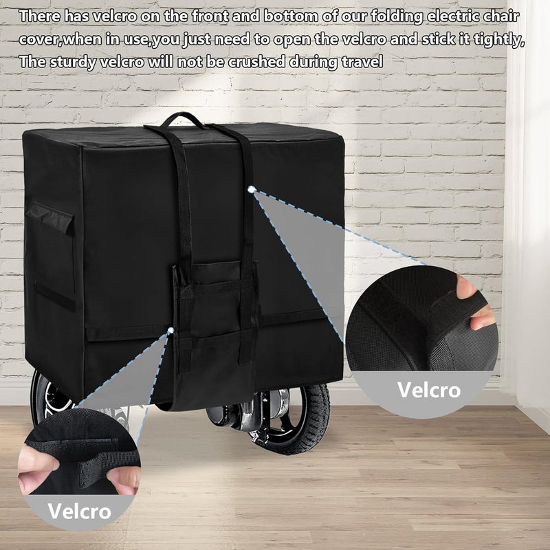 Rileytee Foldable Wheelchair Travel Bag for Airplane,Heavy Duty 600D Waterproof Dustproof Portable Folding Electric Wheelchair Covers for Travel (23''W x 14''D x 17''H x Skirt 30") - Image 4