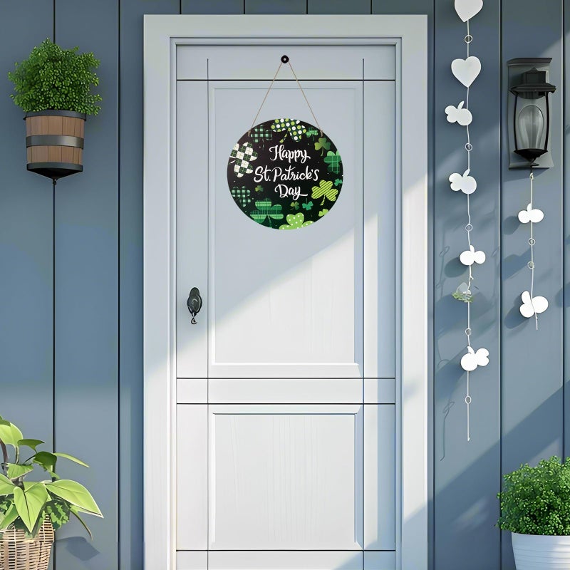YUNKKIN Valentines Day Decorations St Patricks Day Decorations Reversible Happy Valentines Wreath Heart Door Decor Hanging Sign Wooden Front Door Hanger Wreath for Porch Wall Indoor Home Decor - Image 3