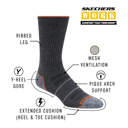 SKECHERS جوارب سكيرشرز للرجال 6 عبوات للعمل، أسود، 10-13 - Image 5