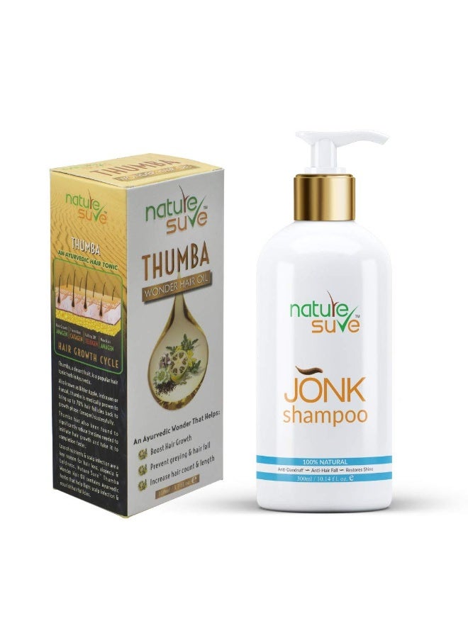 نيتشر شور مجموعة Nature Sure - زيت الشعر Thumba Wonder (110 مل) وشامبو Jonk لتنظيف الشعر للرجال والنساء (300 مل) - Image 1