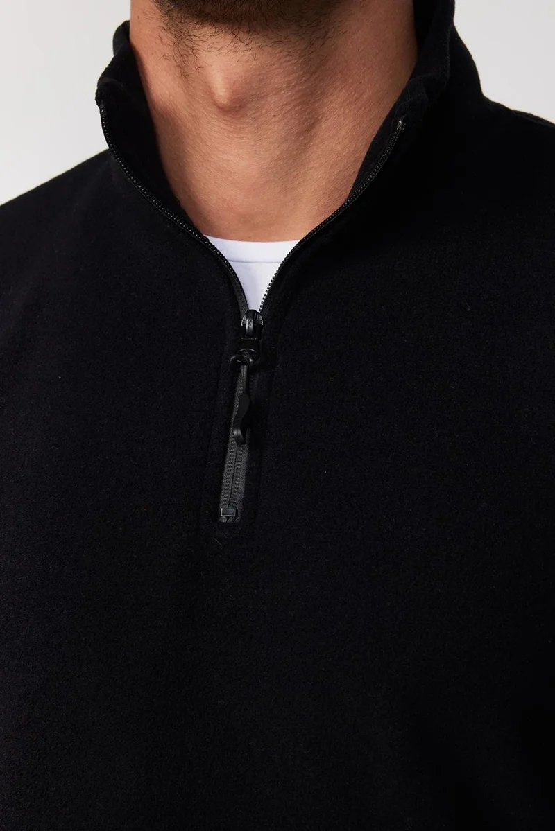 Tudors Men's Standard Fit Relaxed Cut Non-Pilling Cold Proof Black Standing Collar Fleece Sweatshirt