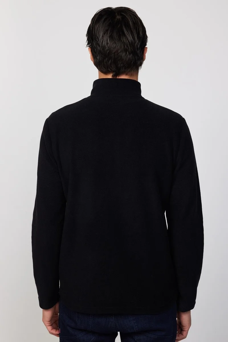 Tudors Men's Standard Fit Relaxed Cut Non-Pilling Cold Proof Black Standing Collar Fleece Sweatshirt