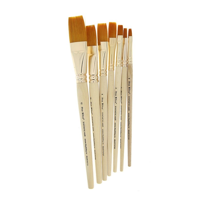 ITSY BITSY-Synthetic Hair Flat Brush Set 7pcs| Flat Paint Brushes for Acrylic Painting | Painting Brush Set 7pcs