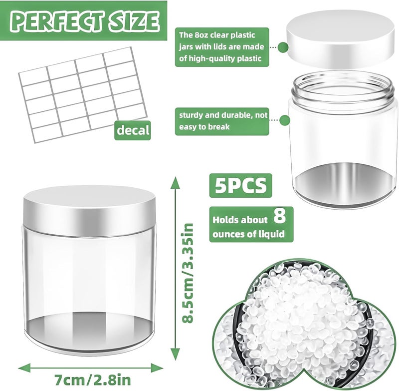 MotBach 5 Pack 8oz Plastic Jars with Lids, 240ml Clear Round Cosmetic Containers Makeup Jars, Travel Size Containers Jars for Lotion Cream Eyeshadow Sample Powder Slime Ointment Salve Balm Storage - Image 2