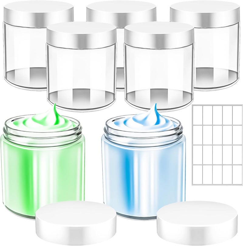 MotBach 5 Pack 8oz Plastic Jars with Lids, 240ml Clear Round Cosmetic Containers Makeup Jars, Travel Size Containers Jars for Lotion Cream Eyeshadow Sample Powder Slime Ointment Salve Balm Storage - Image 1