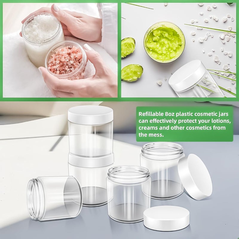 MotBach 5 Pack 8oz Plastic Jars with Lids, 240ml Clear Round Cosmetic Containers Makeup Jars, Travel Size Containers Jars for Lotion Cream Eyeshadow Sample Powder Slime Ointment Salve Balm Storage - Image 5
