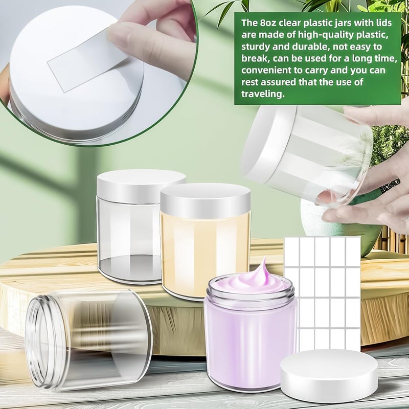 MotBach 5 Pack 8oz Plastic Jars with Lids, 240ml Clear Round Cosmetic Containers Makeup Jars, Travel Size Containers Jars for Lotion Cream Eyeshadow Sample Powder Slime Ointment Salve Balm Storage - Image 4