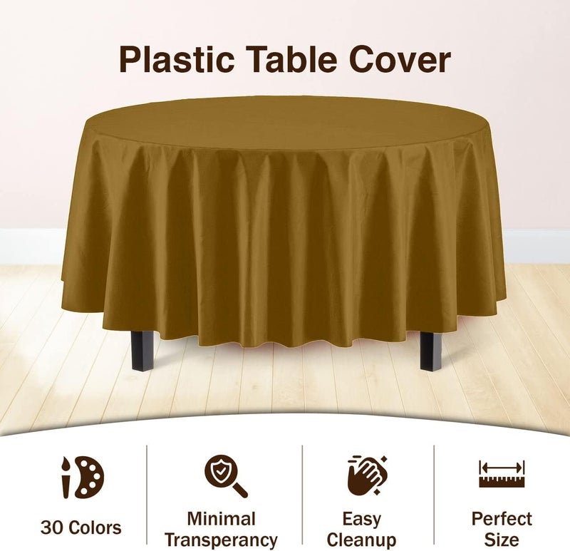 Exquisite 12-Pack Premium Plastic Tablecloth 84in. Round Table Cover - Gold - Image 3