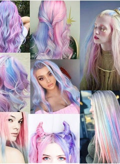 ECOCHARMS Princess Party Highlight Light Pink Light Blue Hair Pieces Colored Hair Extensions Clip in for Girls 12PCS(Light Bule Light Pink)  - Image 5