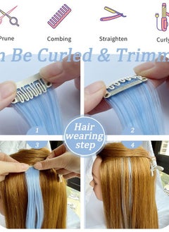ECOCHARMS Princess Party Highlight Light Pink Light Blue Hair Pieces Colored Hair Extensions Clip in for Girls 12PCS(Light Bule Light Pink)  - Image 4