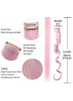 ECOCHARMS Princess Party Highlight Light Pink Light Blue Hair Pieces Colored Hair Extensions Clip in for Girls 12PCS(Light Bule Light Pink)  - Image 3