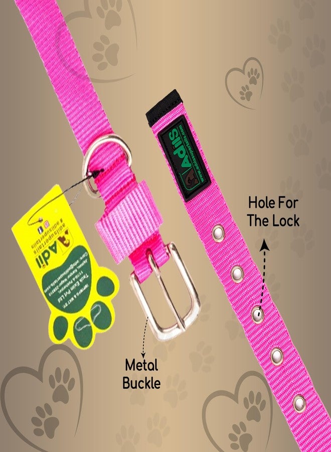 ADIL'S Adil’S Nylon Dog Collar, Adjustable Metal Buckle with D-Ring Width: 25mm Pet Collars for Small, Medium & Large Dog, 14 Color Options, Size: M,Pink - Image 2