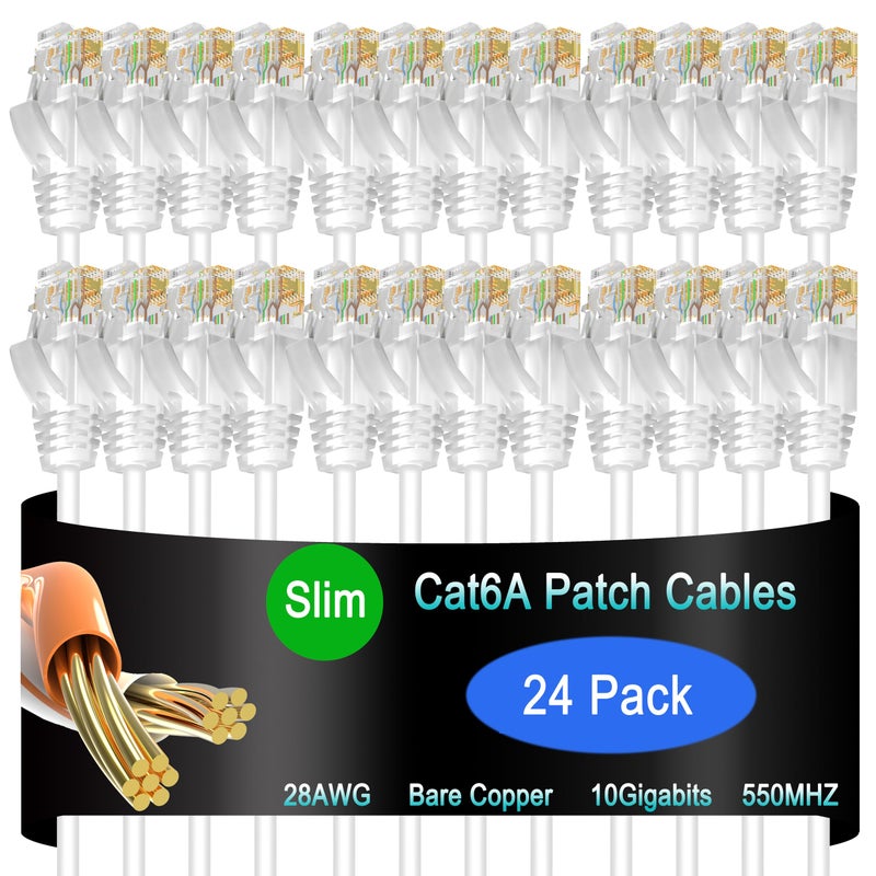 Lysymixs Cat6a Slim Ethernet Patch Cable 05 ft 24 Pack Cat6a Patch Cable for Data Centers Cat 6 Cable 10G Network Patch Cables for Home and Enterprise Network White - Image 2