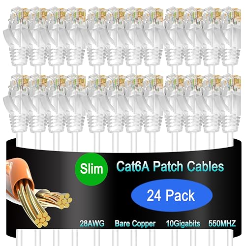 Lysymixs Cat6a Slim Ethernet Patch Cable 05 ft 24 Pack Cat6a Patch Cable for Data Centers Cat 6 Cable 10G Network Patch Cables for Home and Enterprise Network White - Image 1