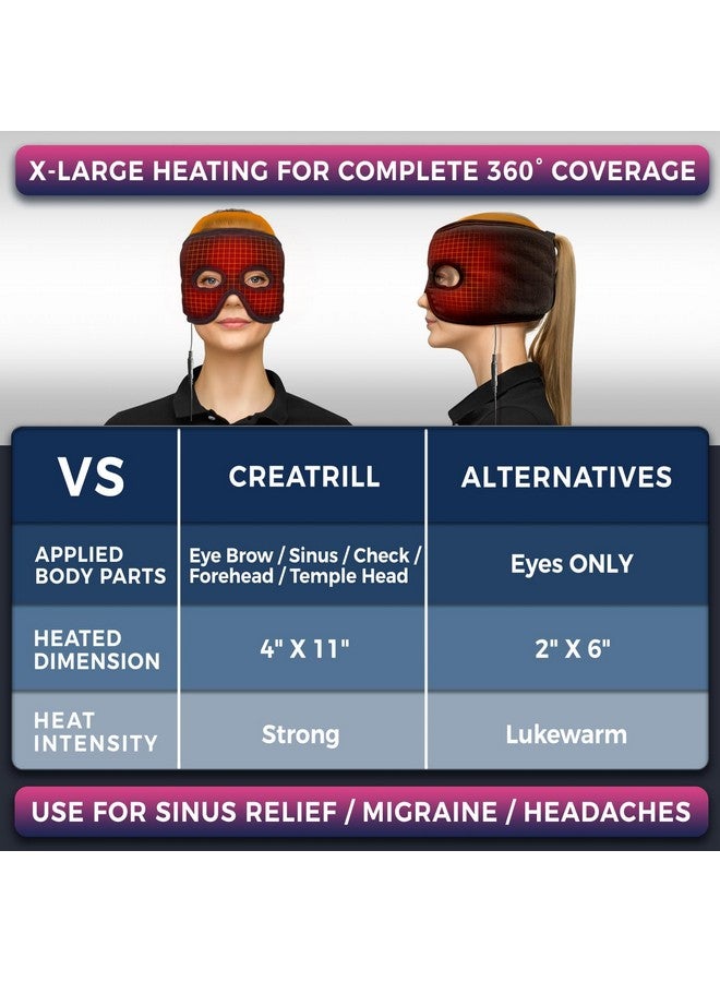 كريتريل قناع مويست هيت لتخفيف ضغط الجيوب الأنفية مع 3 إعدادات للحرارة، وسادة تدفئة كبيرة جدًا للوجه للعينين، والتهاب الجيوب الأنفية، والصداع النصفي الهرموني، وتخفيف صداع التوتر - Image 3