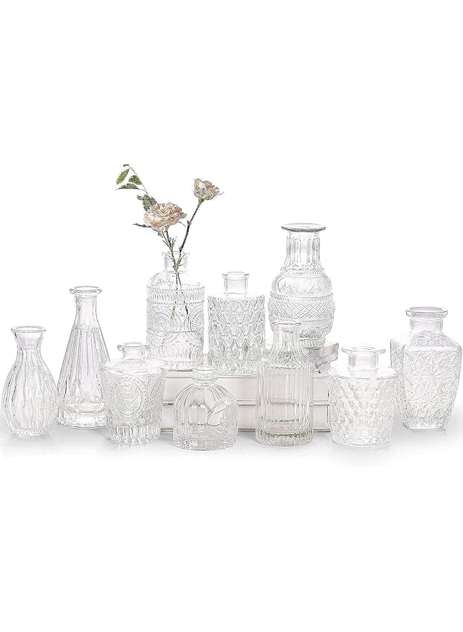 The Bros Glass Bud Vase Set of 10 - Small Vases for Flowers, Clear Bud Vases in Bulk, Cute Glass Vases for Centerpieces, Mini Vintage Vase for Rustic Wedding Decorations, Home Table Flower Decor (A) - Image 1