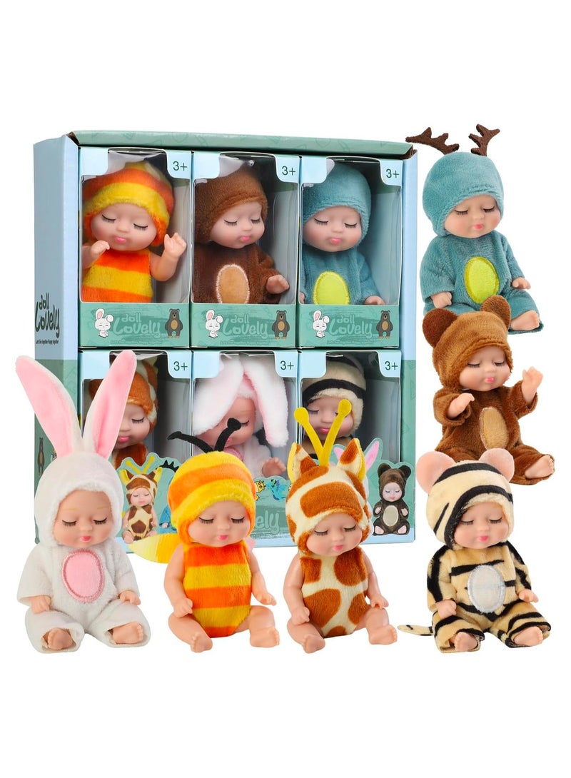 6pcs Mini Baby Dolls Gift Set, 4.3 Inch Cute Small Baby Doll Toys With Animal Clothes, Perfect Birthday And Holiday Gifts for Girls And Boys, Suitability Kids 3 and Up - Image 1