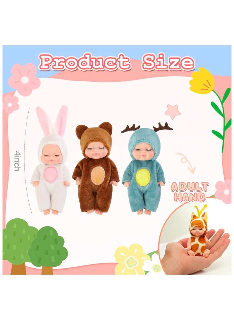 6pcs Mini Baby Dolls Gift Set, 4.3 Inch Cute Small Baby Doll Toys With Animal Clothes, Perfect Birthday And Holiday Gifts for Girls And Boys, Suitability Kids 3 and Up - Image 2