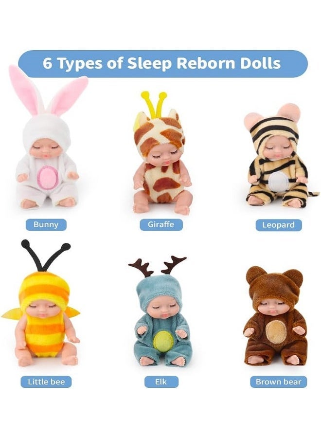 SUZZ 6pcs Mini Baby Dolls Gift Set, Cute Small Brown bear, Unicorn, Tiger, Giraffe, Rabbit, Bee Baby Doll Toys With Animal Clothes, Perfect Birthday, Holiday and Ramadan Gifts for Girls And Boys, Suitability Kids 3 and Up - Image 2