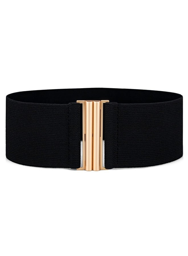 macoking Black Belts for Women Wide Elastic Cinch Belt for Dresses with Gold Buckle L - Image 1