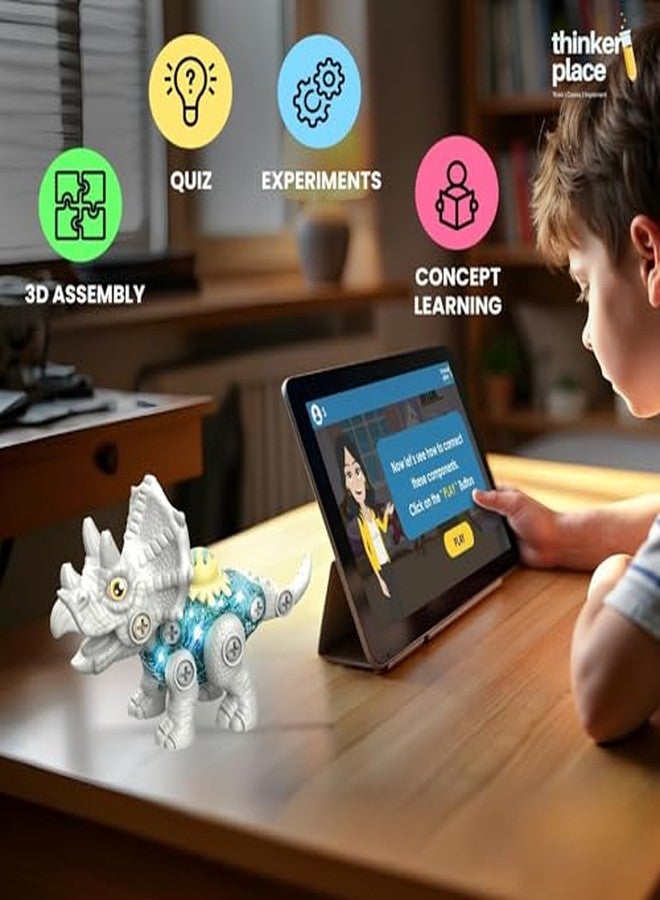 ThinkerPlace مجموعة بناء ديناصور ترايسيراتوبس من ThinkerPlace، قابلة للتحريك مع إضاءة وصوت | تعرّف على الأحافير | ألعاب ديناصورات قابلة للتفكيك | ابنِ، العب، وتعلّم | لعبة للأطفال من عمر 4 سنوات فما فوق | لعبة علمية وتعليمية - Image 3