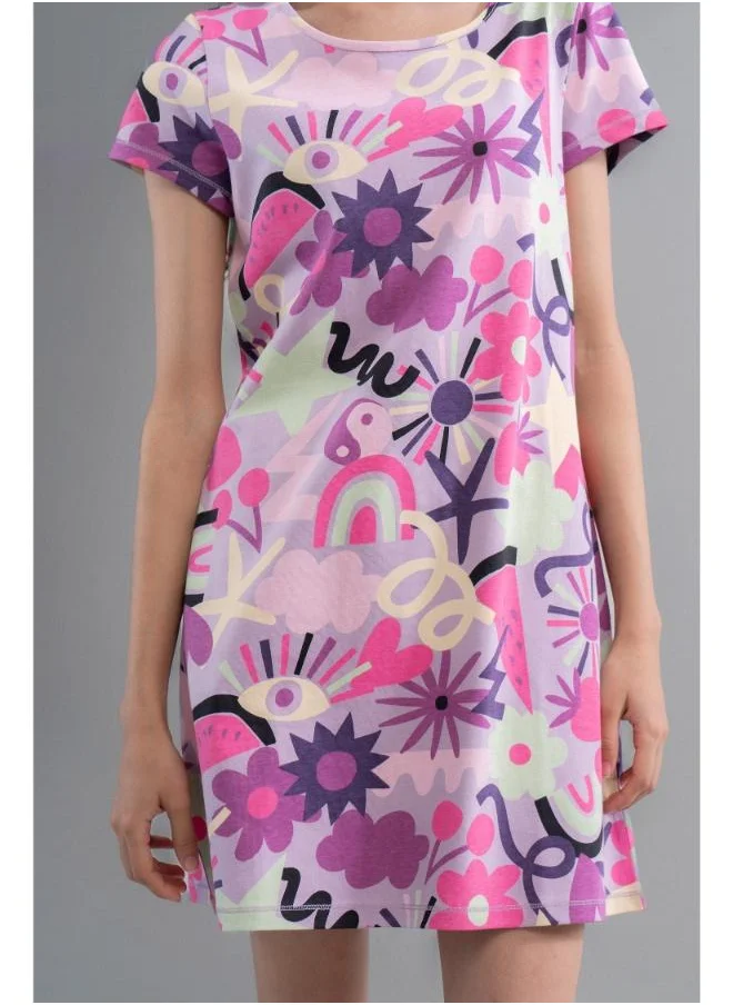 نسيسيرا Enchanted Purple Cotton Short Dress