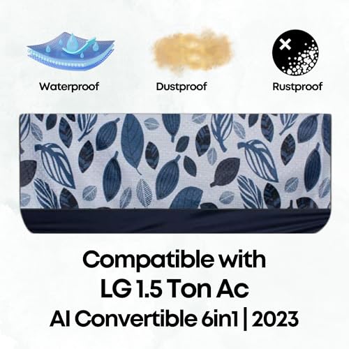 Da Anushi Indoor Split AC Cover Compatible with LG 1.5 Ton 5 Star AI DUAL Inverter Split AC, Attractive Digital Prints/Dustproof/Water Resistant (Blue Leaf) - Image 2