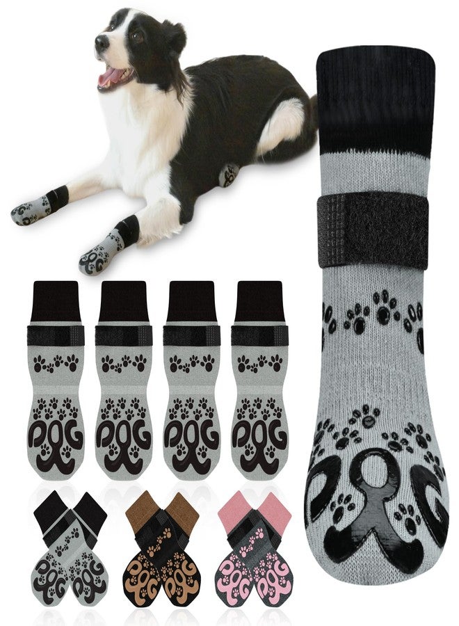 ROUWINNE Anti Slip Dog Socks to Prevent Licking Paws - Double Side Paw Covers Dogs Grip Sock for Hardwood Floors, No Twist Dog Booties Grippy Socks for Small Medium Large Senior Dogs, Light Grey and Black, L - Image 1
