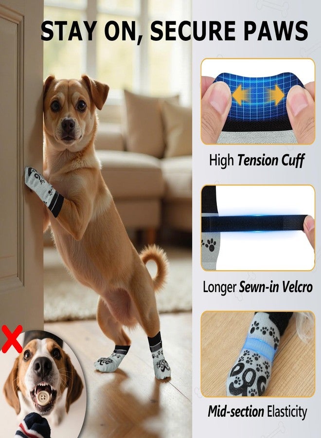 ROUWINNE Anti Slip Dog Socks to Prevent Licking Paws - Double Side Paw Covers Dogs Grip Sock for Hardwood Floors, No Twist Dog Booties Grippy Socks for Small Medium Large Senior Dogs, Light Grey and Black, L - Image 2