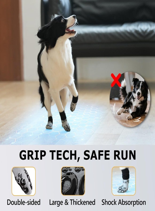 ROUWINNE Anti Slip Dog Socks to Prevent Licking Paws - Double Side Paw Covers Dogs Grip Sock for Hardwood Floors, No Twist Dog Booties Grippy Socks for Small Medium Large Senior Dogs, Light Grey and Black, L - Image 4