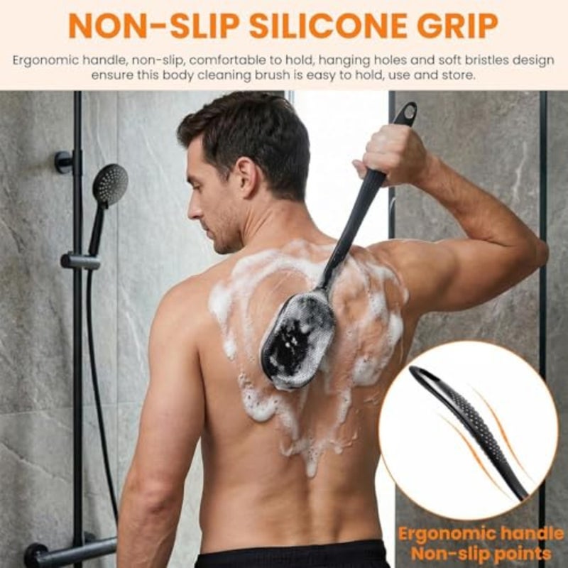 Silicone Back Scrubber 16.5" and Silicone Body Scrubber Dual-Side and Hair Scalp Massager and Face Brush Set (4PCS), Deep Cleaning and Shampoo at Home with 2 Free Hooks - Image 2
