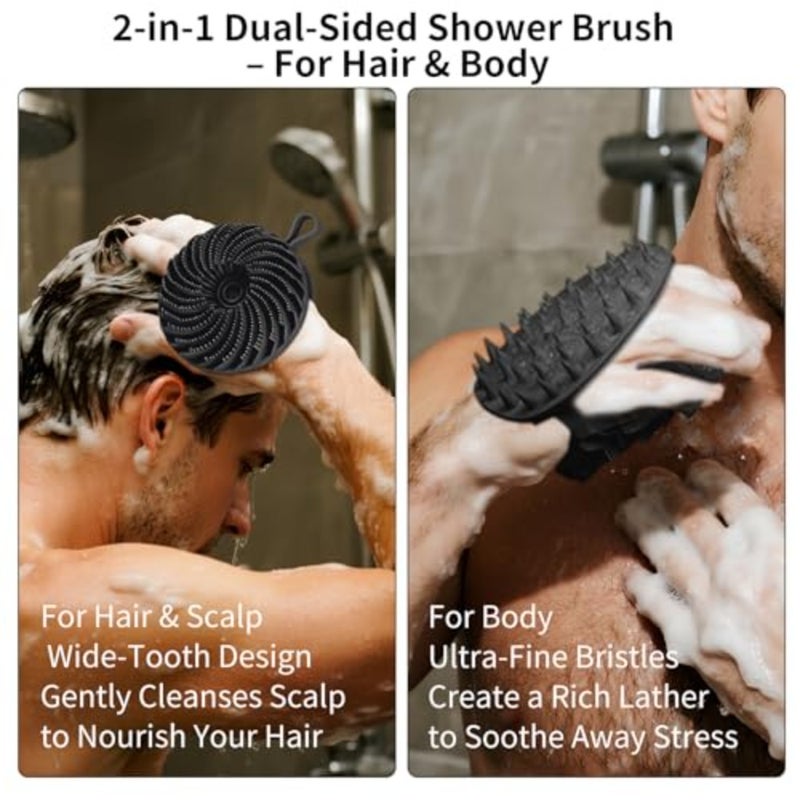 Silicone Back Scrubber 16.5" and Silicone Body Scrubber Dual-Side and Hair Scalp Massager and Face Brush Set (4PCS), Deep Cleaning and Shampoo at Home with 2 Free Hooks - Image 3