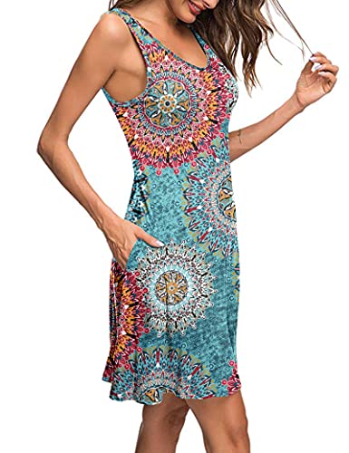 MISFAY Women's Summer Casual T Shirt Dresses Beach Cover up Tank Dress with Pockets(Print Green,M) - Image 2